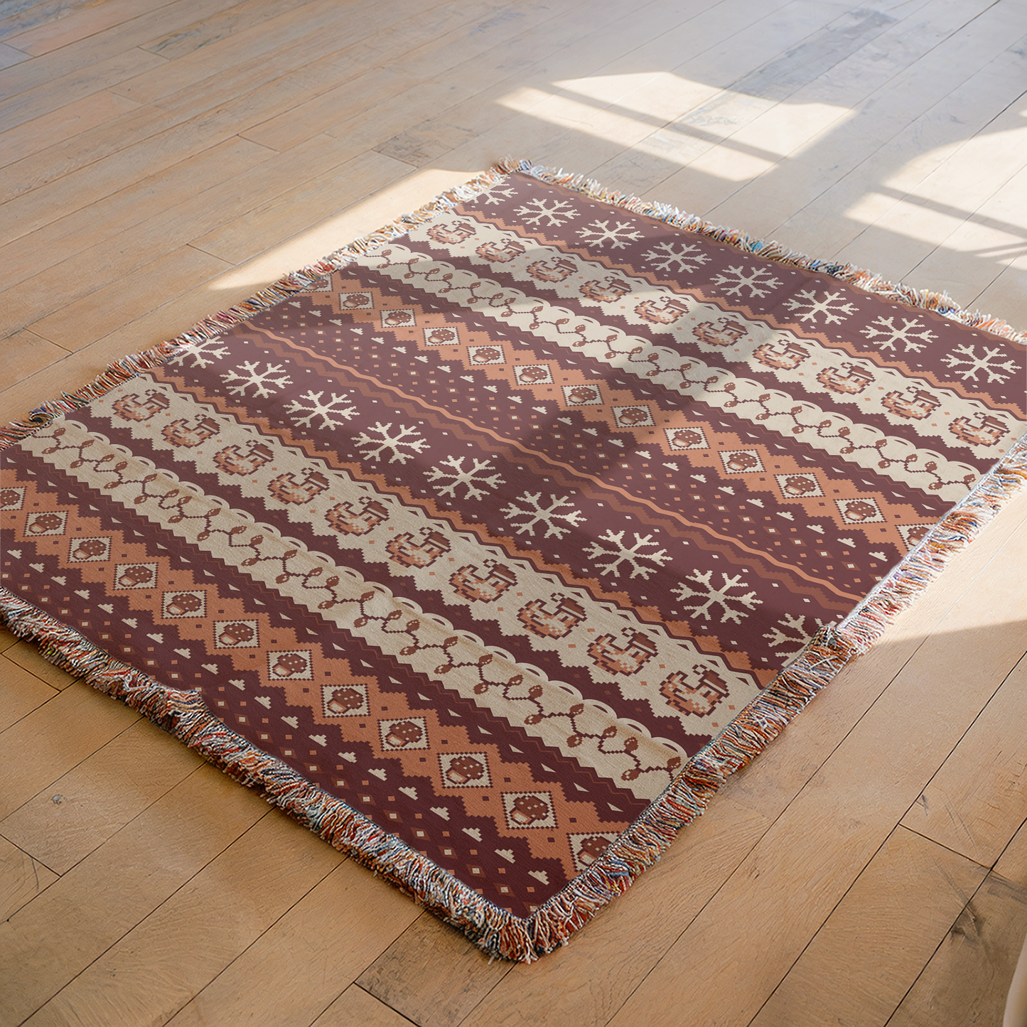 Christmas Pixel Chickens Woven Throw Blanket