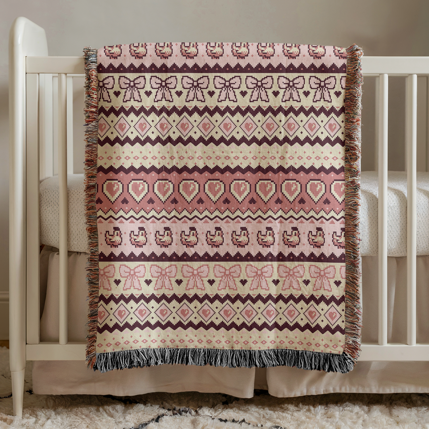 Pixel Chicken Love Woven Throw Blanket