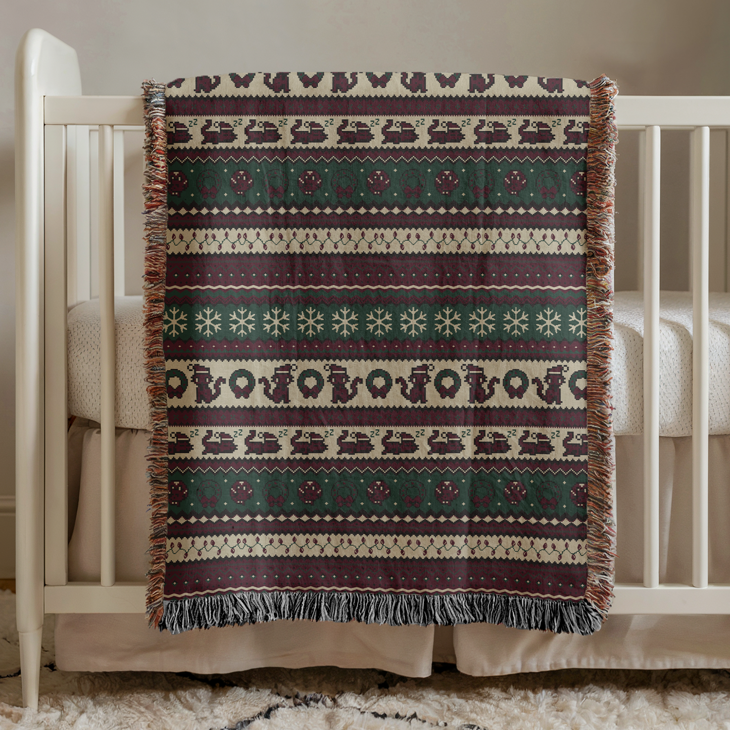 Christmas Pixel Kitties Woven Throw Blanket