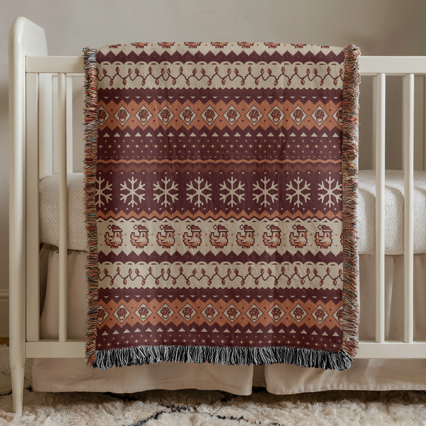 Christmas Pixel Chickens Woven Throw Blanket