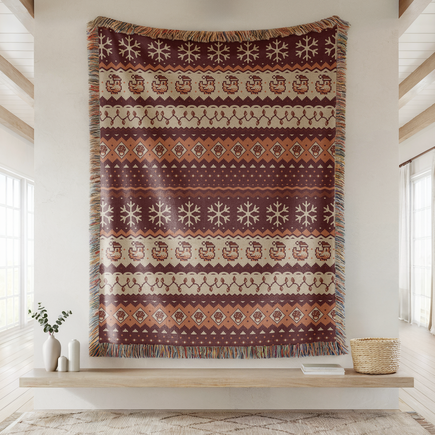 Christmas Pixel Chickens Woven Throw Blanket