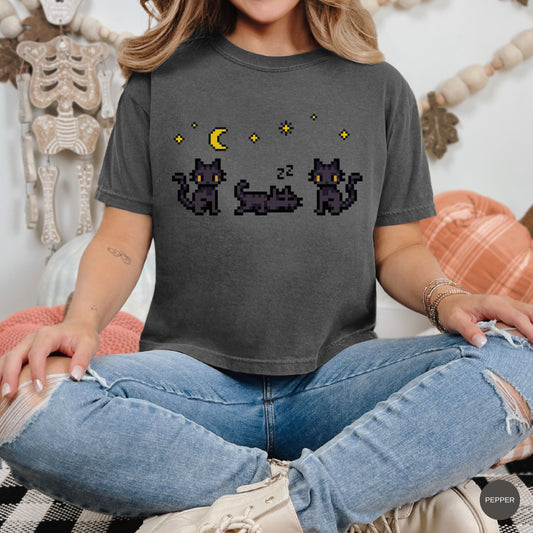 Black Cat Night Pixel Tee