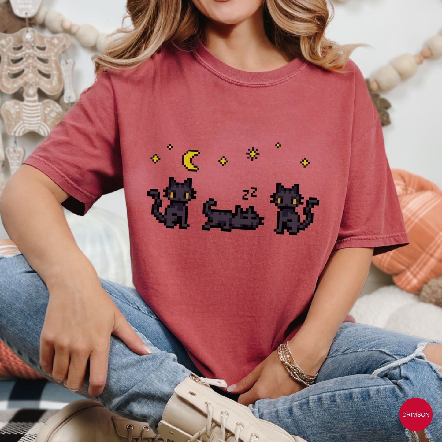Black Cat Night Pixel Tee