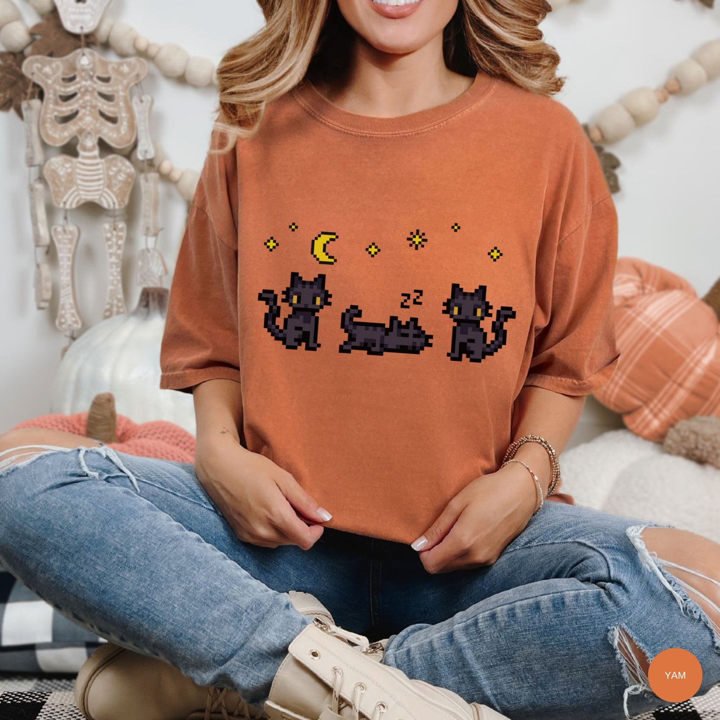 Black Cat Night Pixel Tee