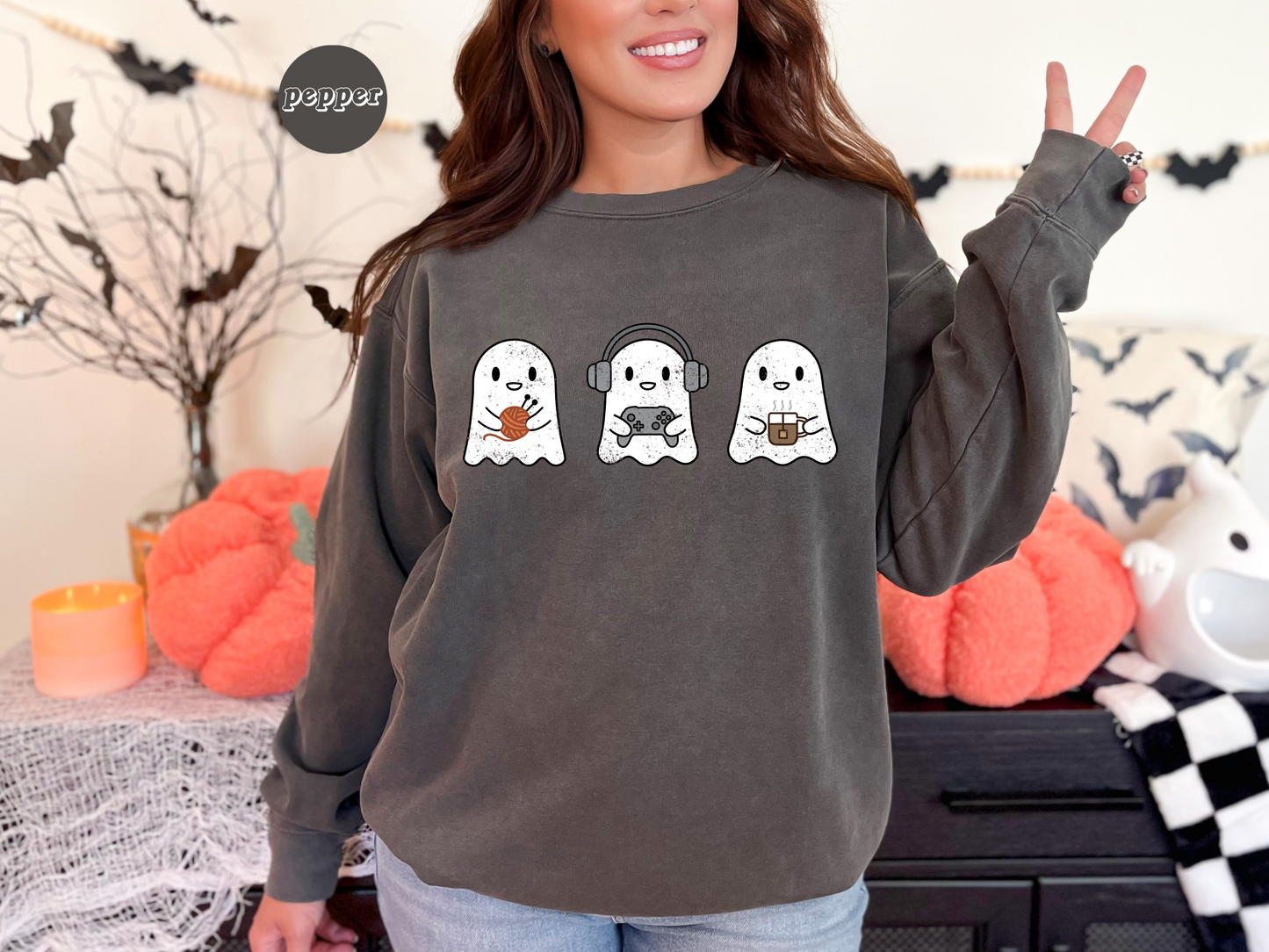 Cozy Gaming Ghosts Knitting French Premium Crewneck