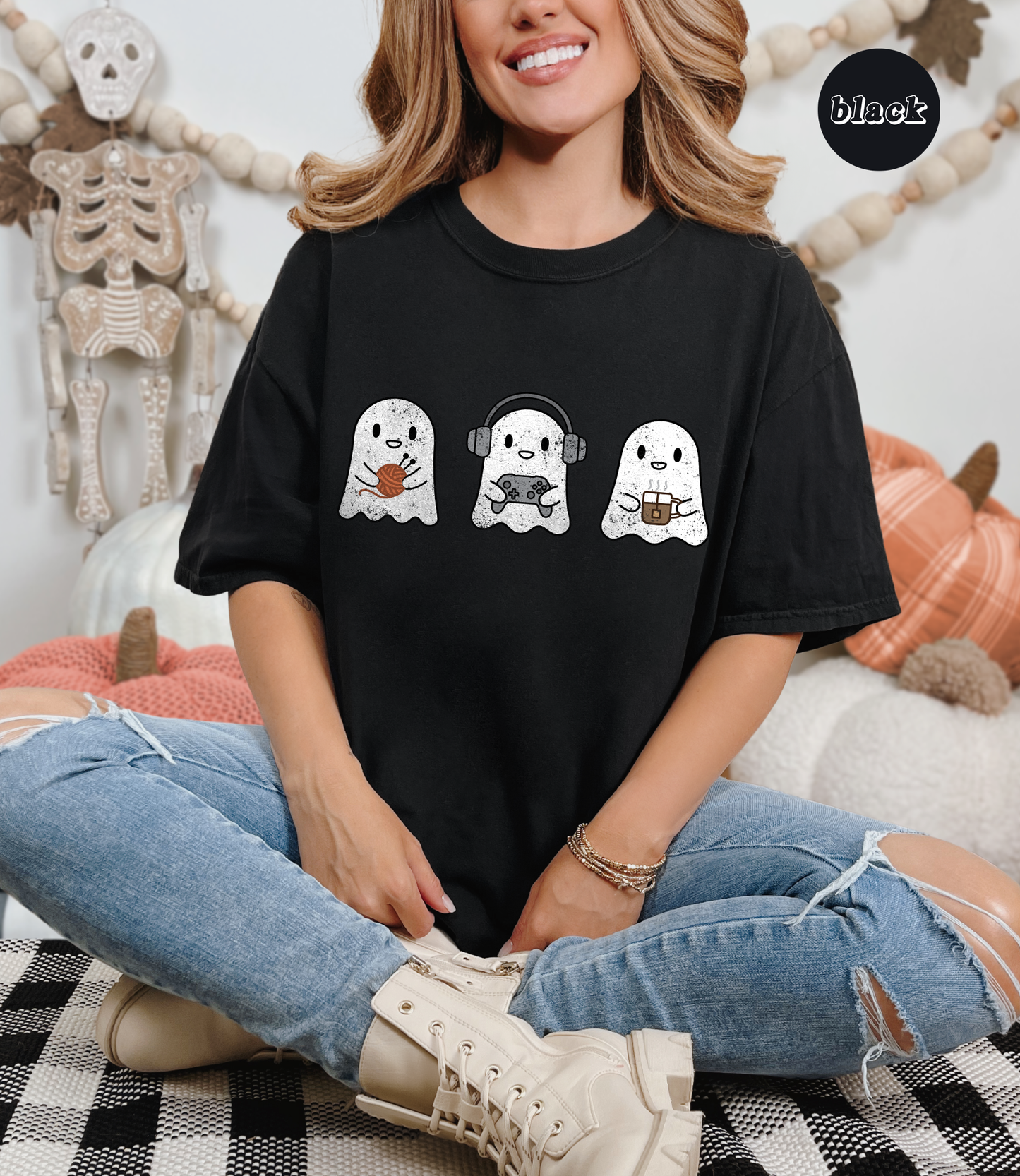 Cozy Gaming Ghosts Knitting T-Shirt