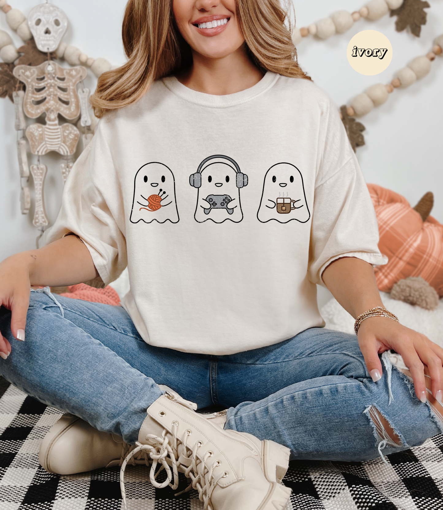 Cozy Gaming Ghosts Knitting T-Shirt