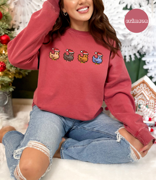 Stardew Valley Inspired Christmas Pixel Chickens Sweatshirt | Comfort Colors®