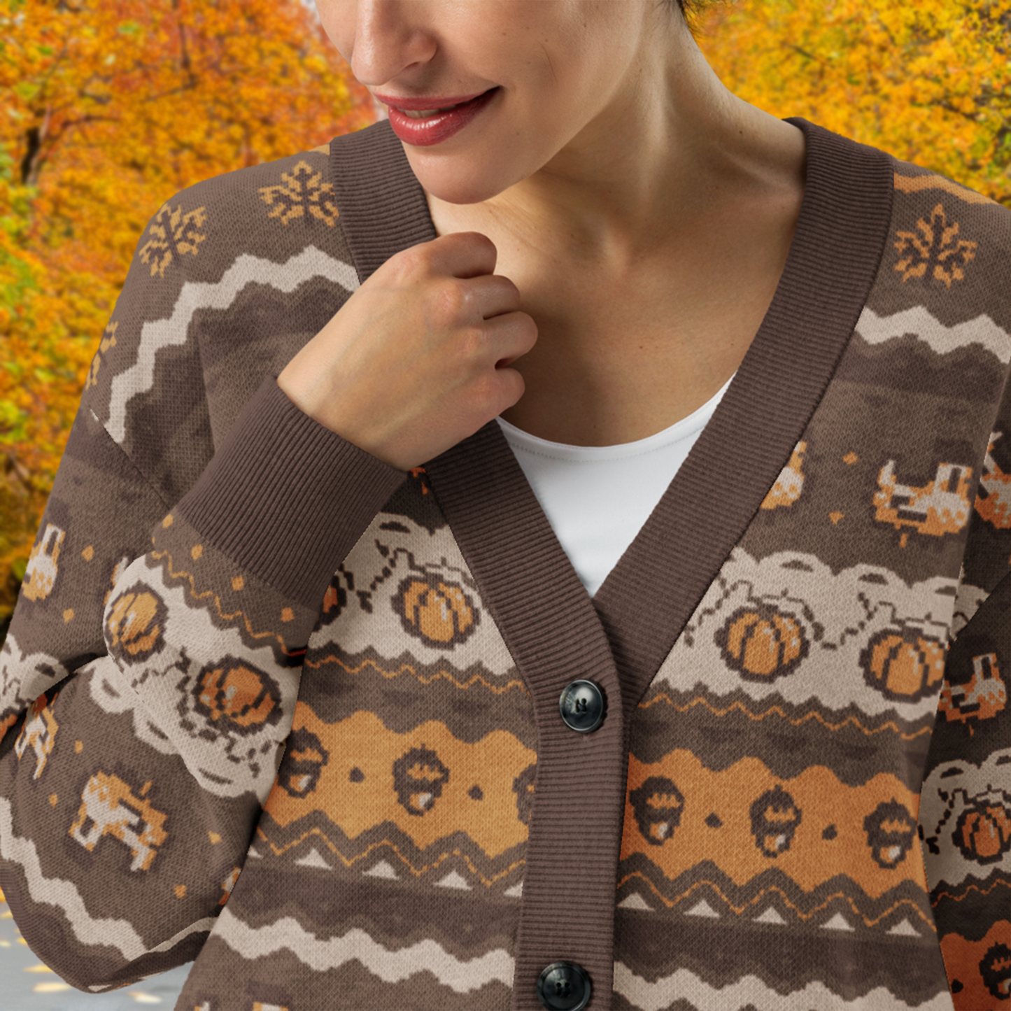 Fall Pixel Chicken Cardigan