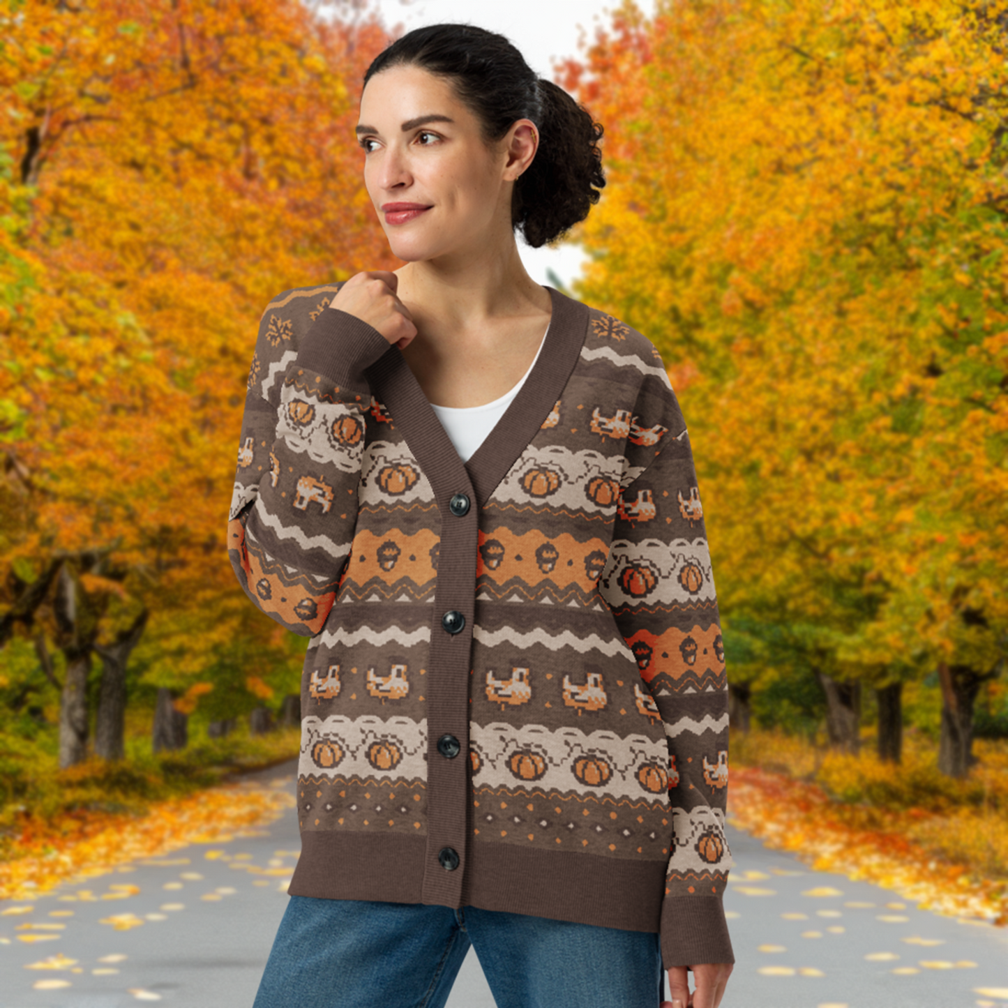 Fall Pixel Chicken Cardigan