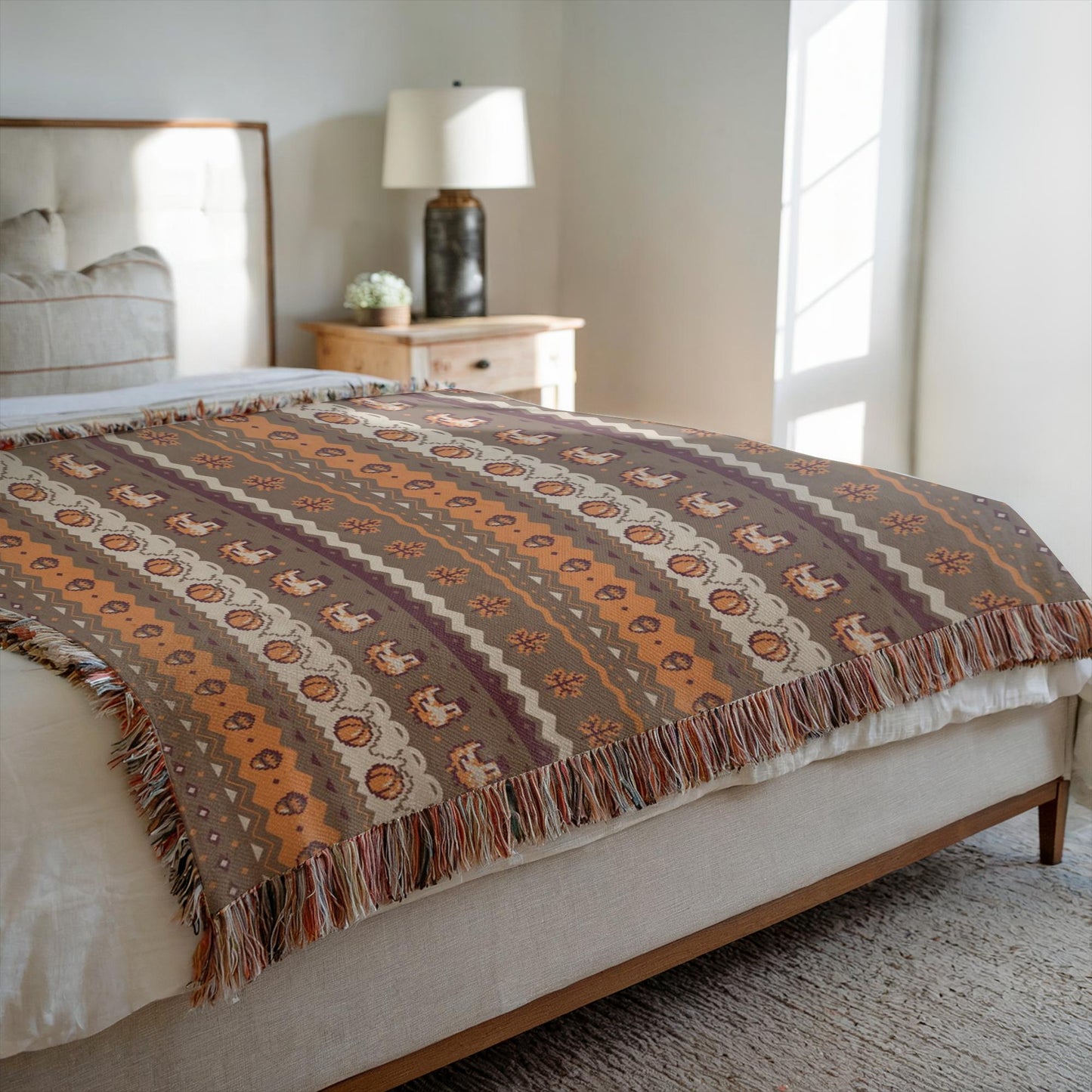 Fall Pixel Chickens Woven Throw Blanket