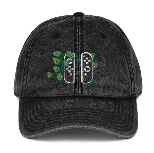 Joy Con Leaf Embroidered Denim Cap