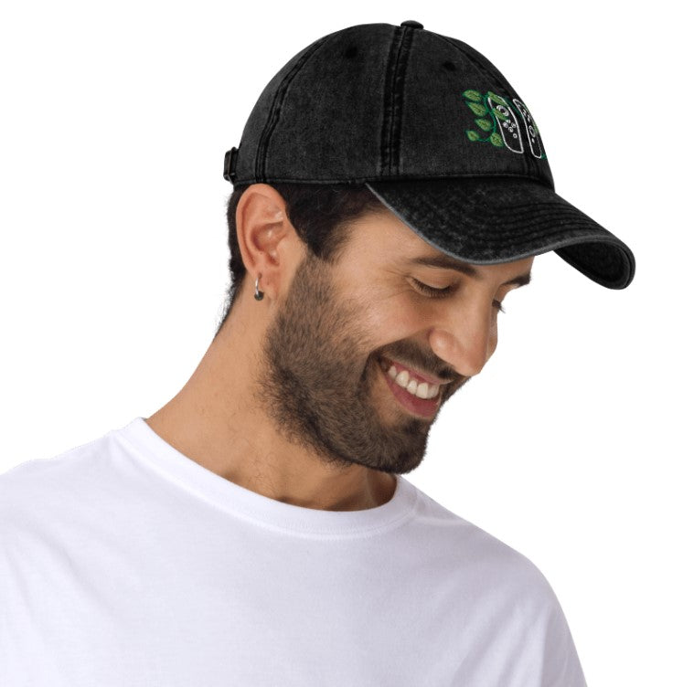 Joy Con Leaf Embroidered Denim Cap