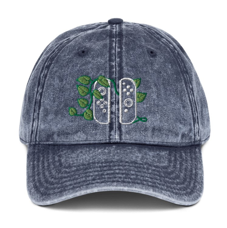 Joy Con Leaf Embroidered Denim Cap