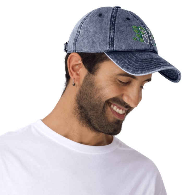 Joy Con Leaf Embroidered Denim Cap