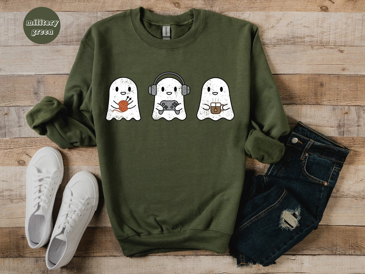 Cozy Gaming Ghosts Knitting Crewneck