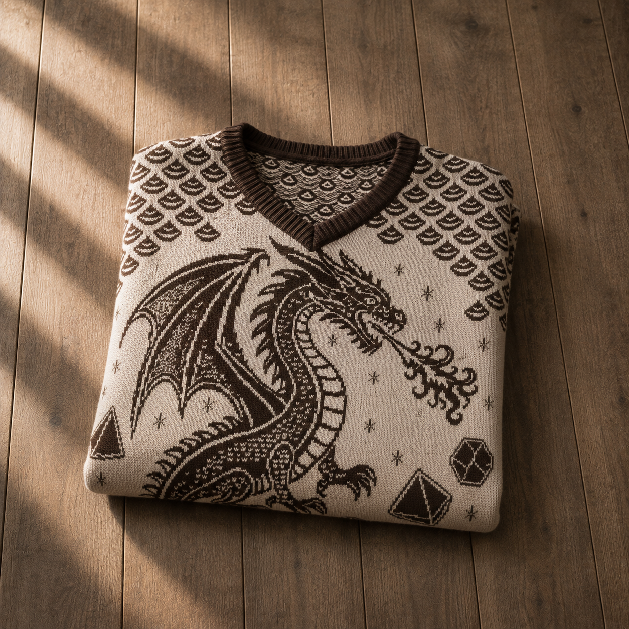 Dragon Scales and Dice V Neck Sweater
