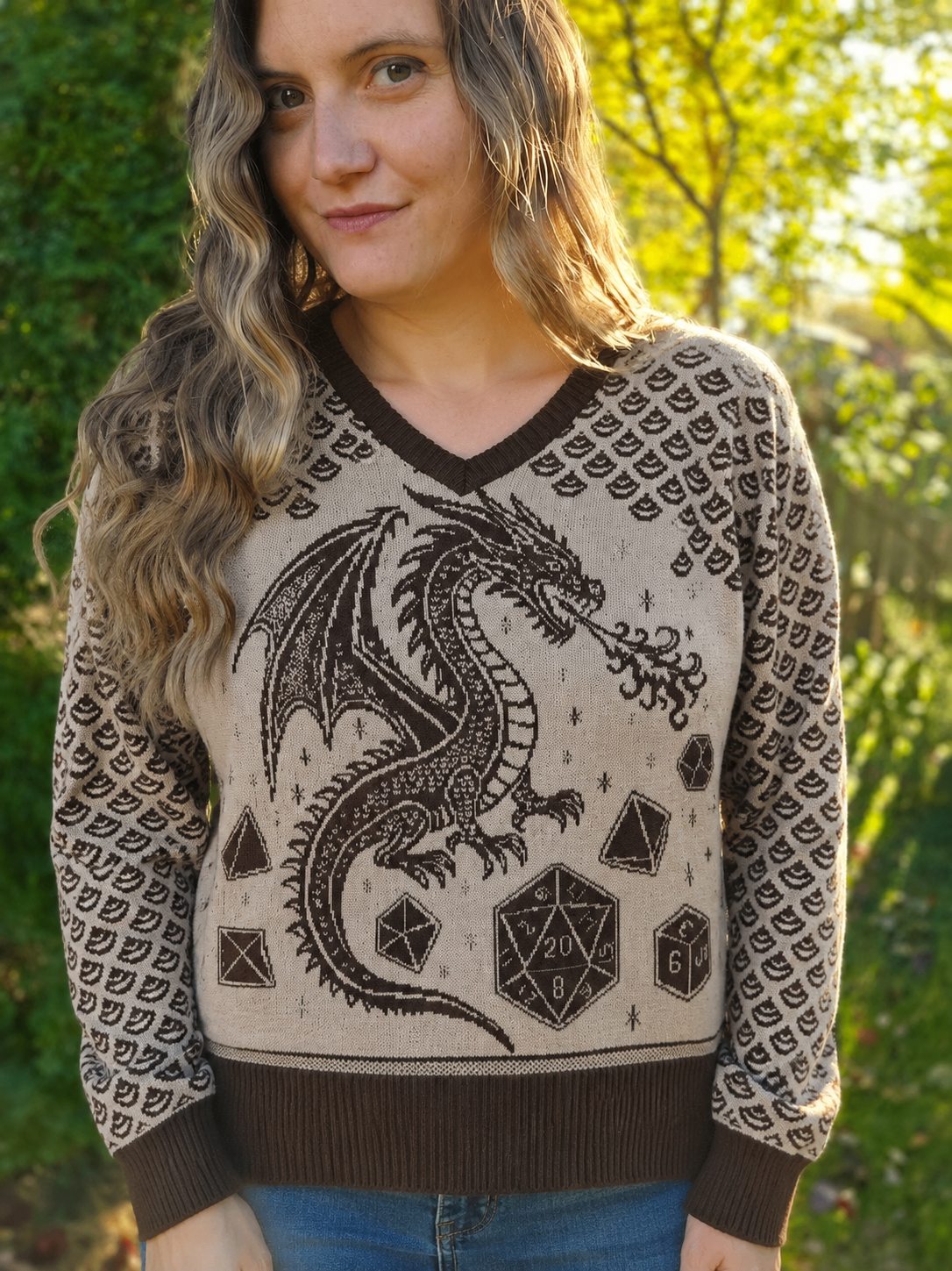 Dragon Scales and Dice V Neck Sweater