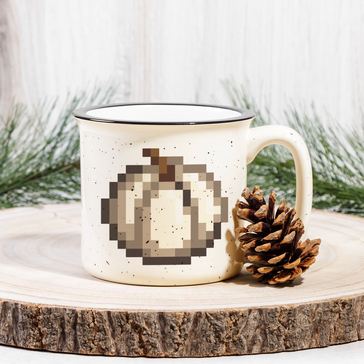 White Pixel Pumpkin Ceramic Camp Mug