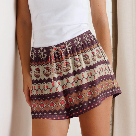 Christmas Pixel Chicken Pajama Shorts