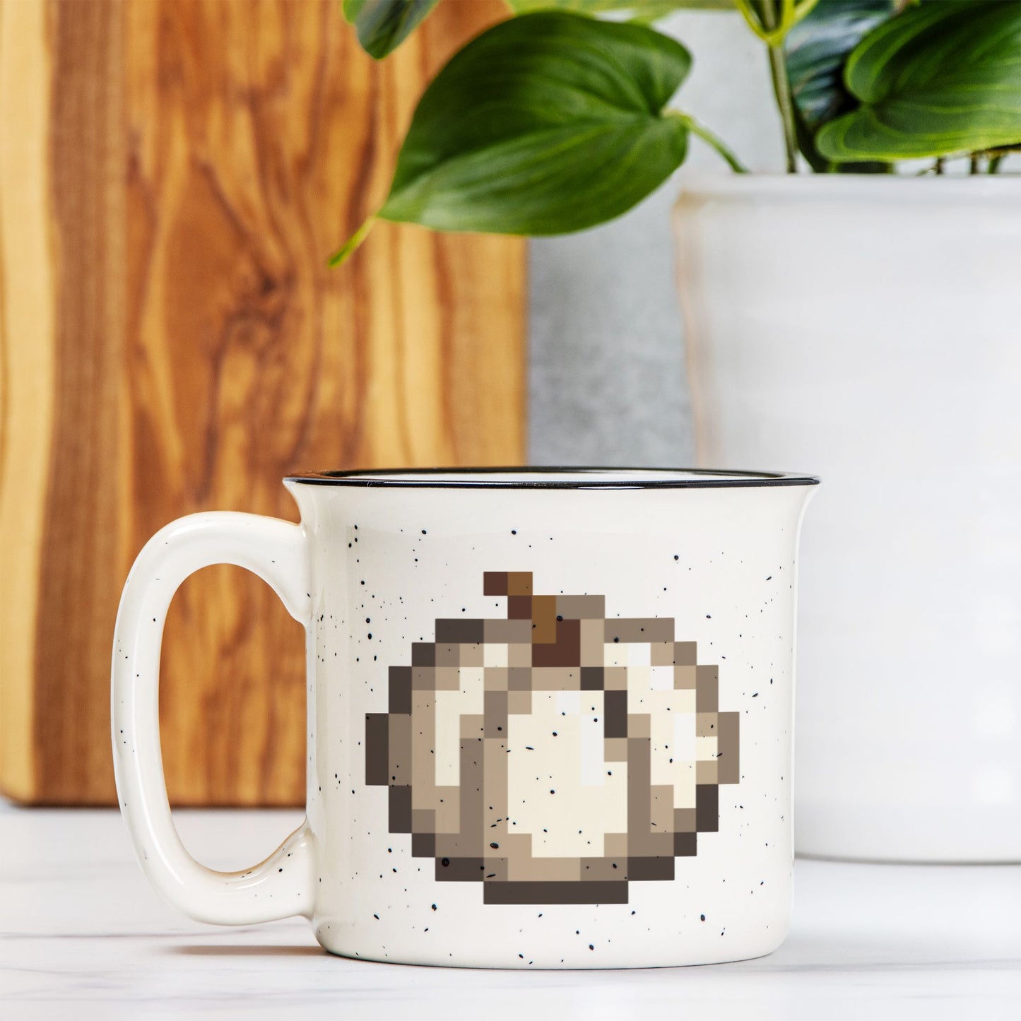 White Pixel Pumpkin Ceramic Camp Mug