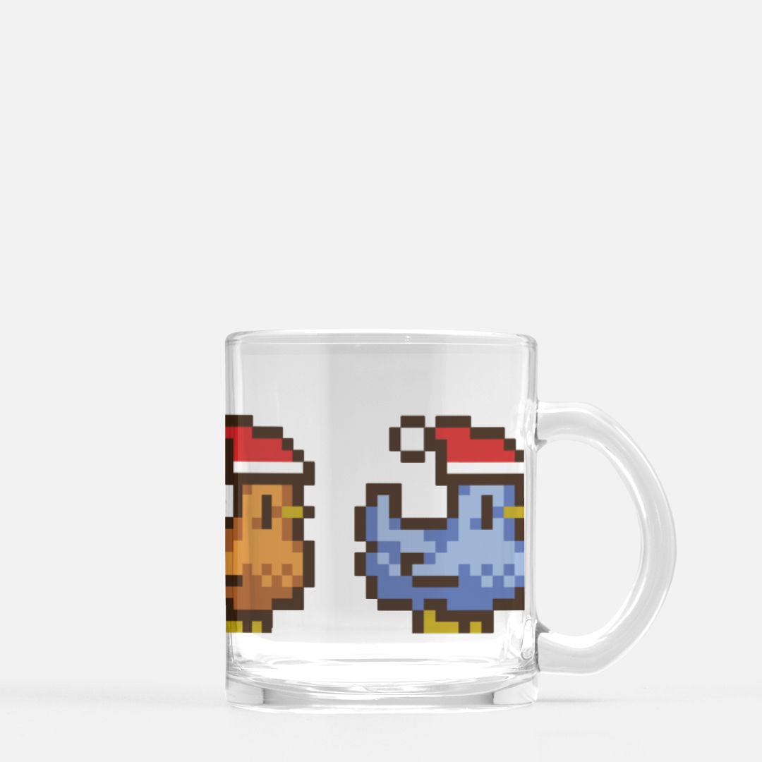 Christmas Pixel Chickens Mug Glass