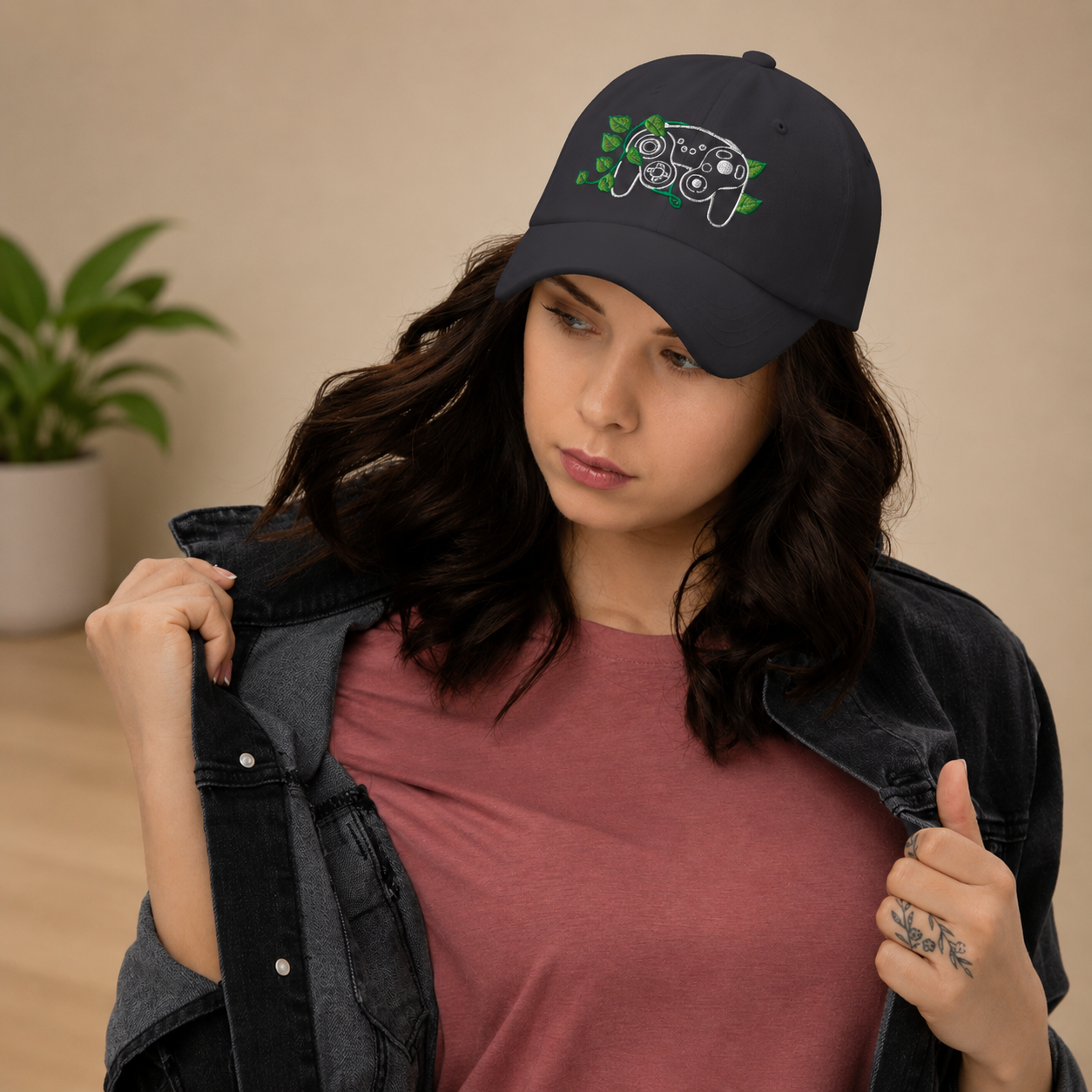 GC Embroidered Game Controller Leaf Dad Hat