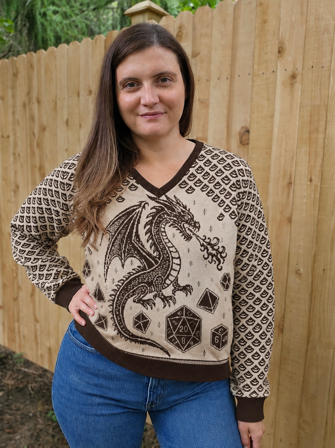 Dragon Scales and Dice V Neck Sweater