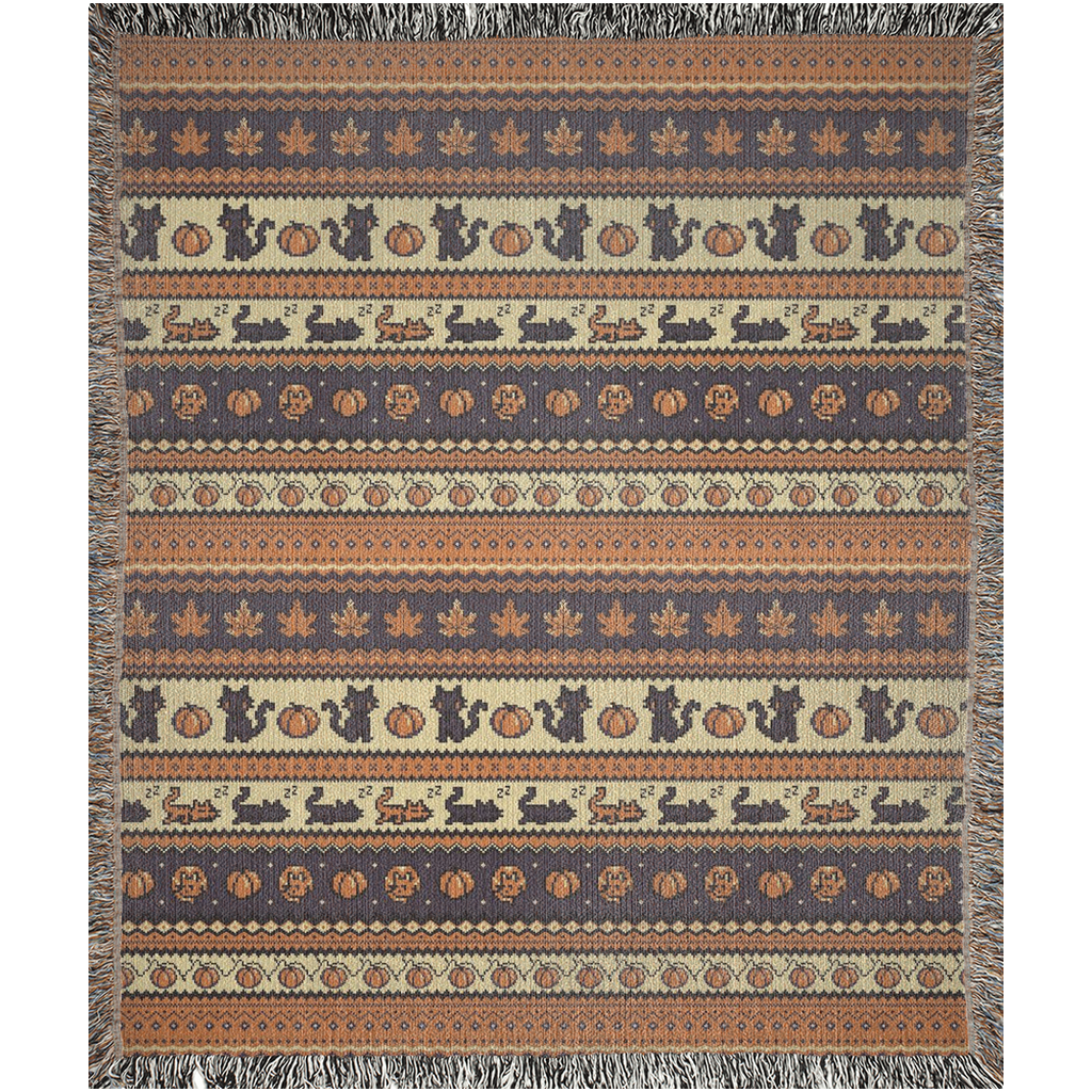 Stardew Fall Pixel Kitties Woven Throw Blanket