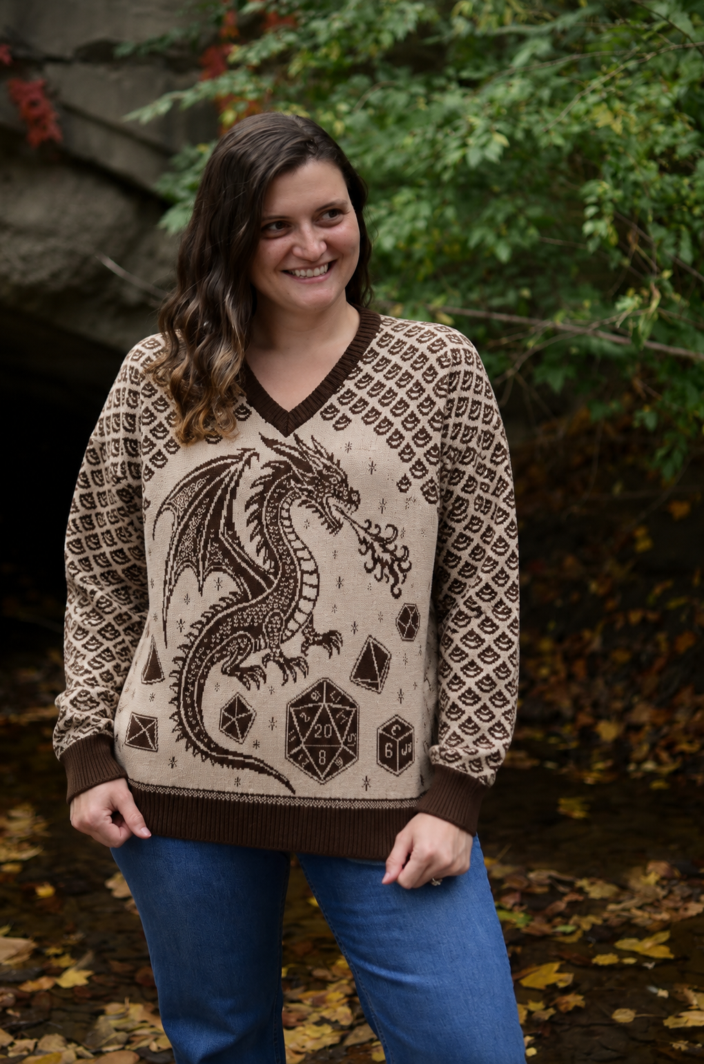 Dragon Scales and Dice V Neck Sweater