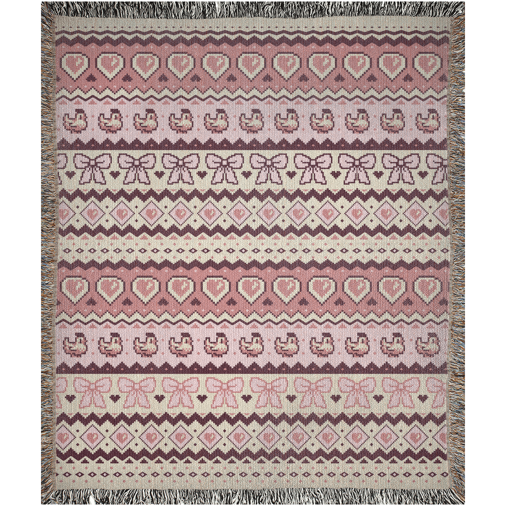 Pixel Chicken Love Woven Throw Blanket