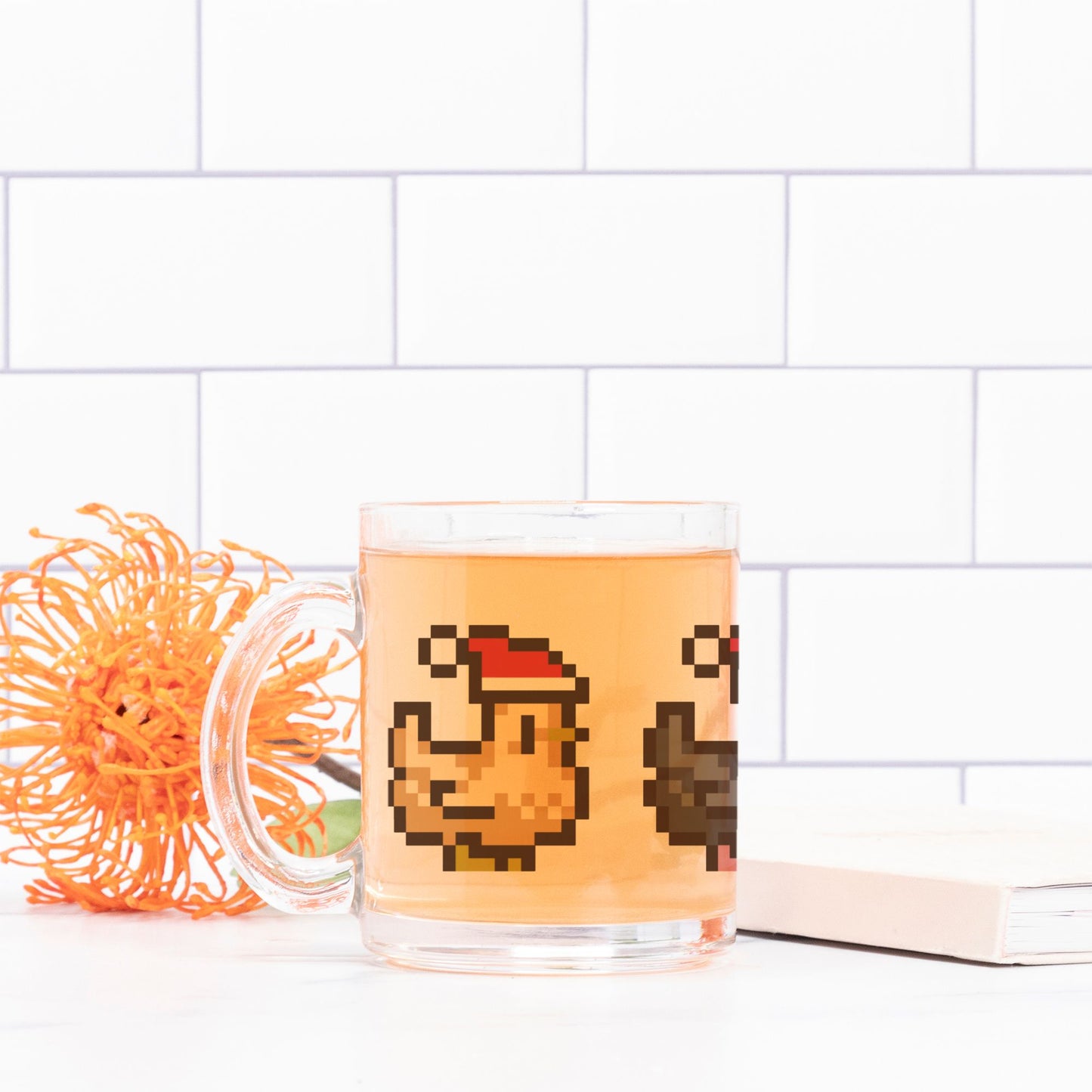 Christmas Pixel Chickens Mug Glass