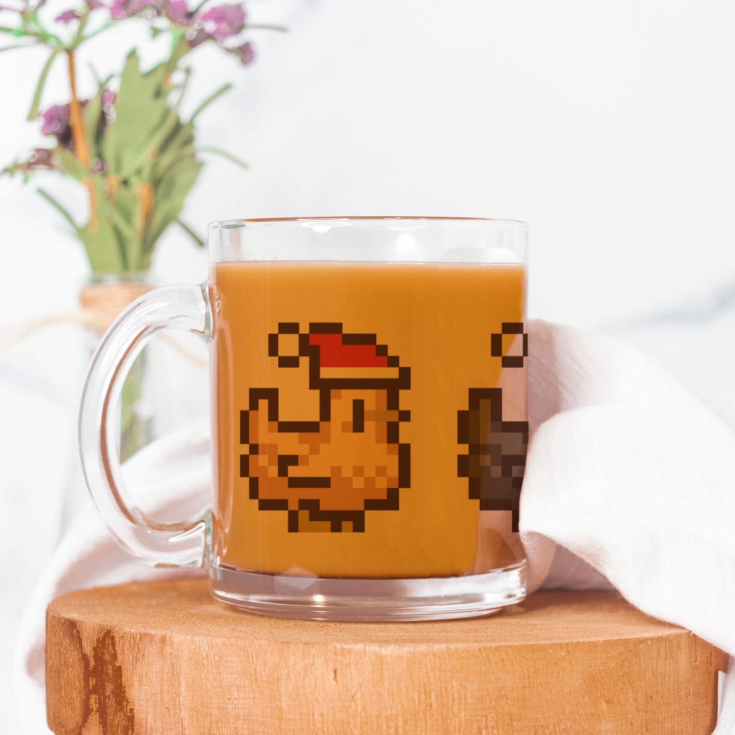 Christmas Pixel Chickens Mug Glass