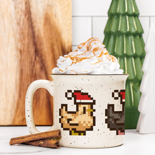 Christmas Pixel Chicken Ceramic Camp Mug Speckled Cream 13oz