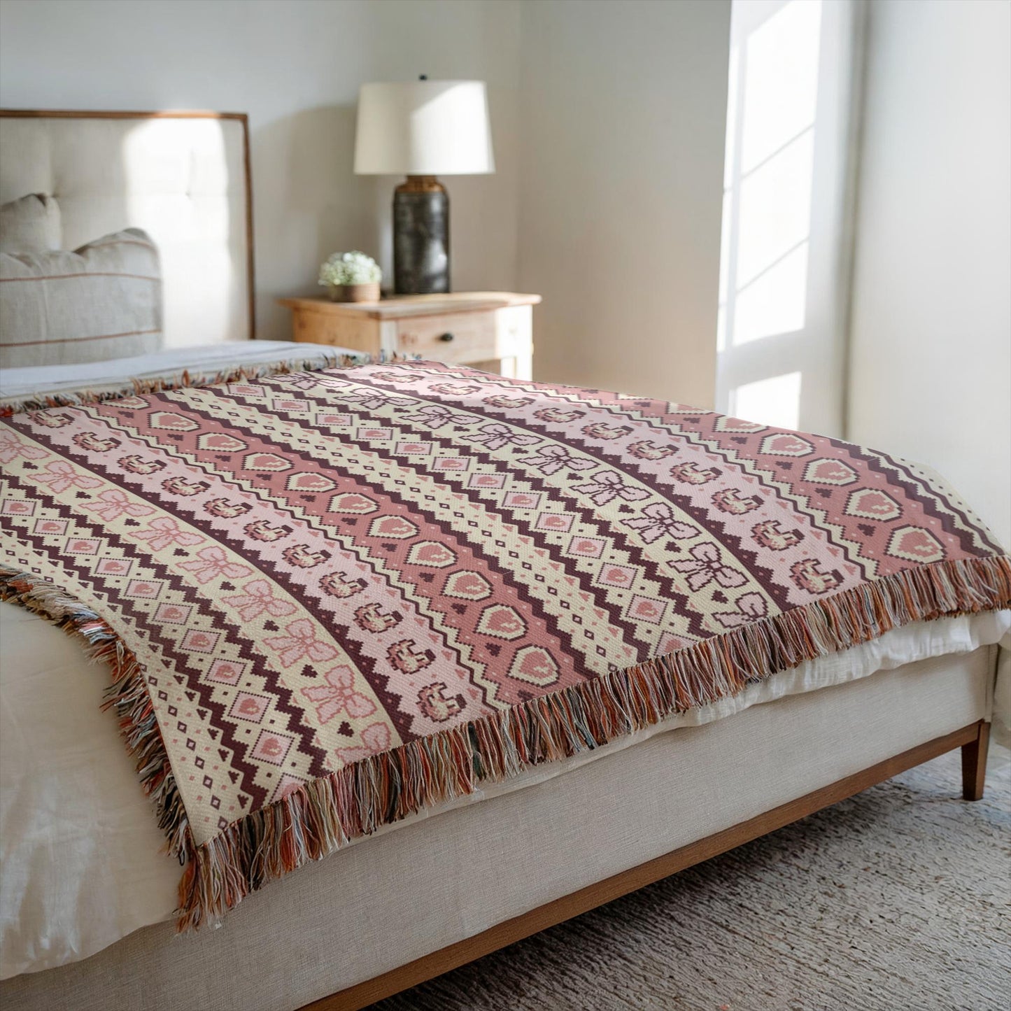 Pixel Chicken Love Woven Throw Blanket