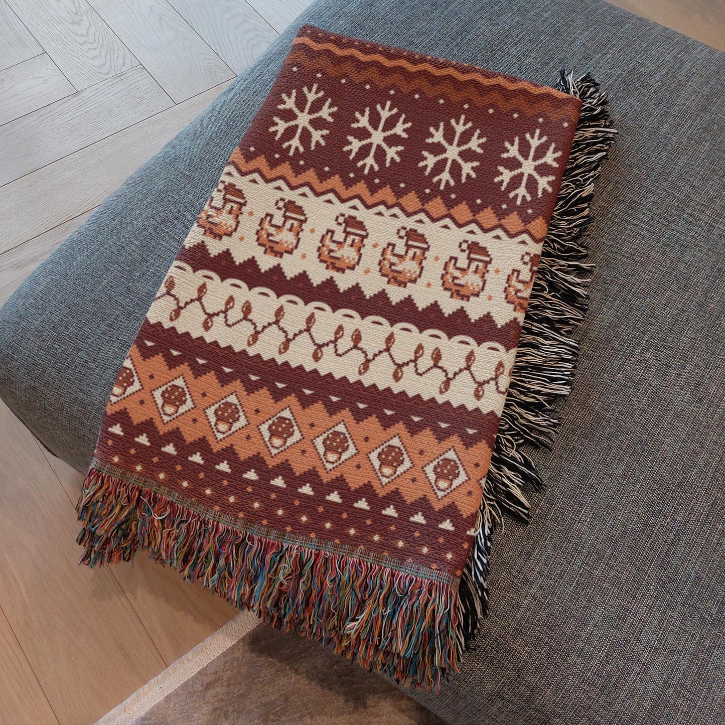 Christmas Pixel Chickens Woven Throw Blanket