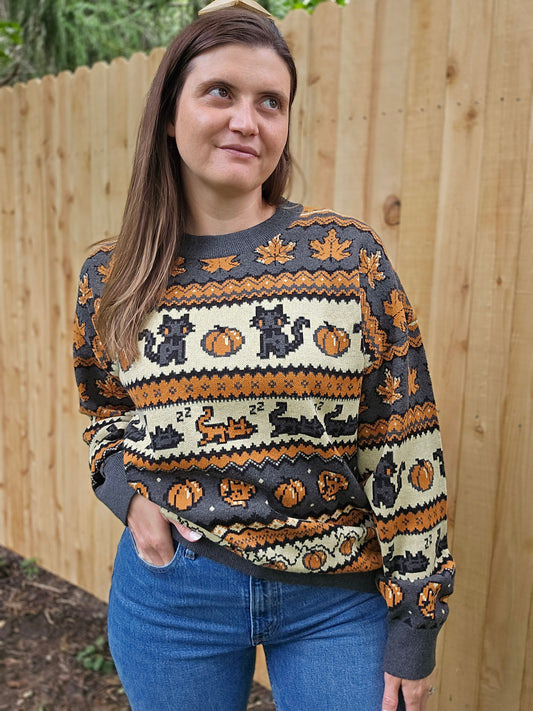 Fall Pixel Kitties Sweater