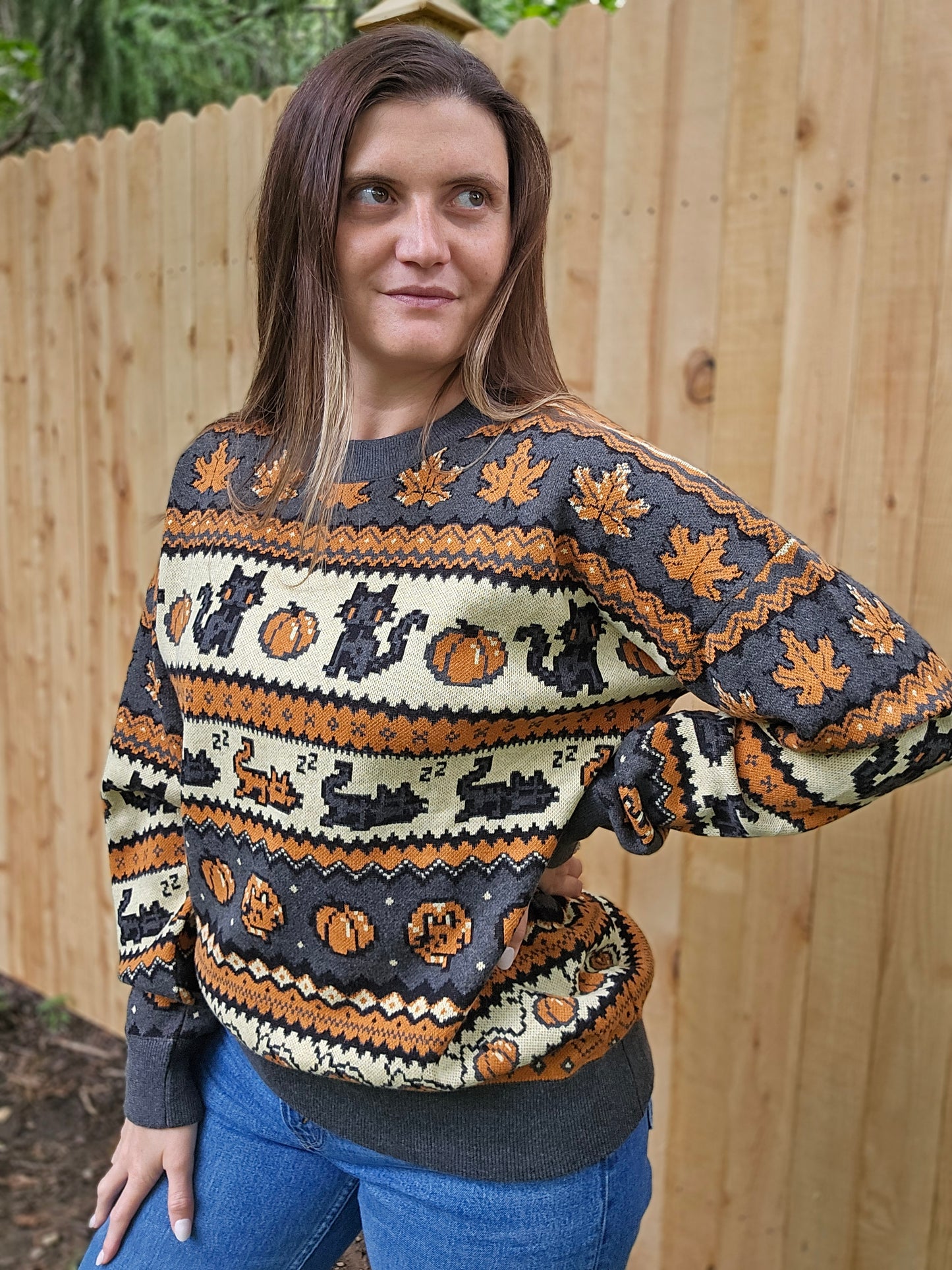 Fall Pixel Kitties Sweater