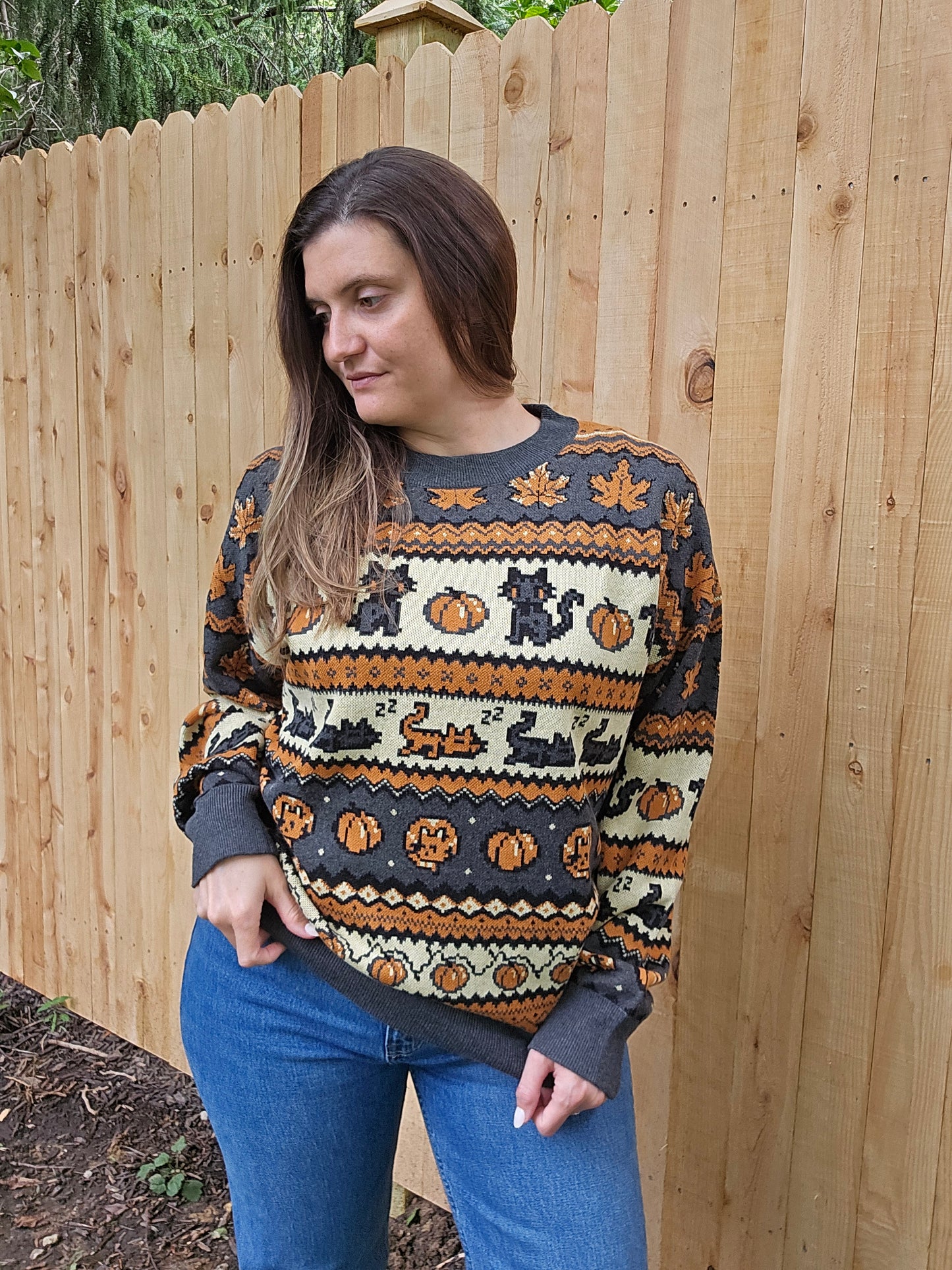Fall Pixel Kitties Sweater