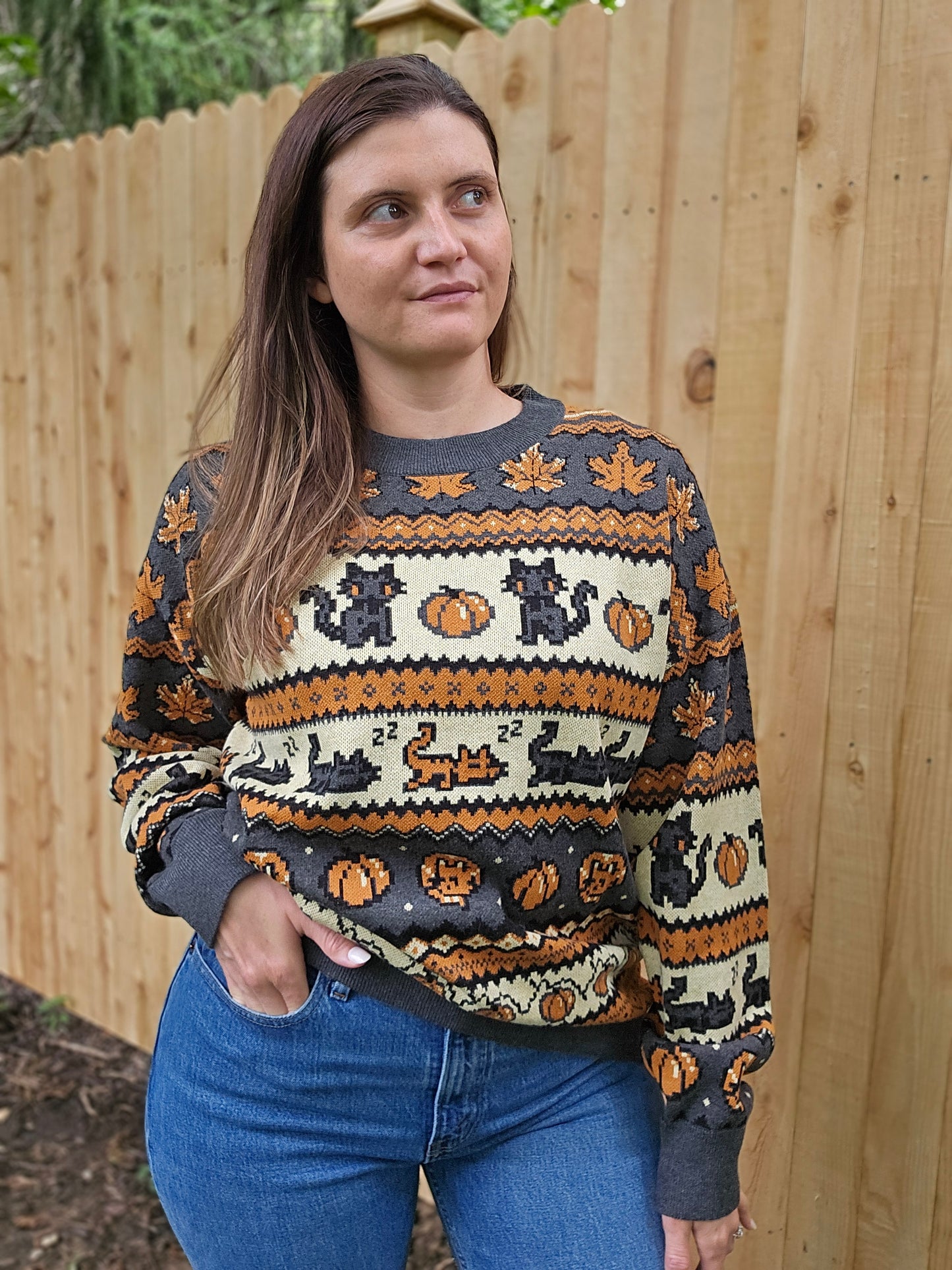 Fall Pixel Kitties Sweater
