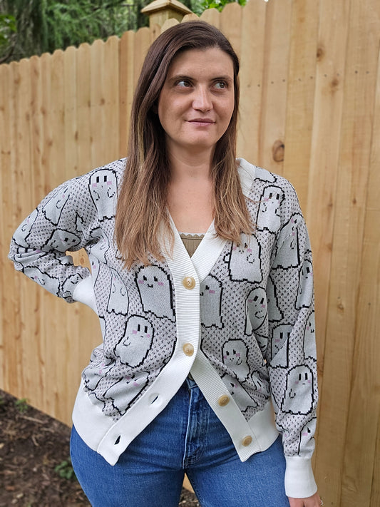 Blushing Pixel Ghosties Cardigan