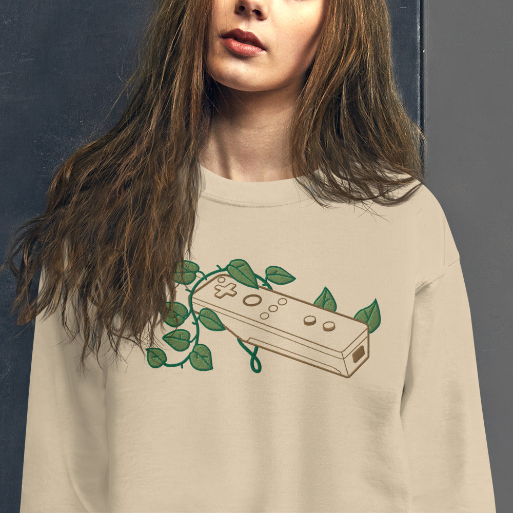 Wii Mote Embroidered Leaf Crewneck Sweatshirt