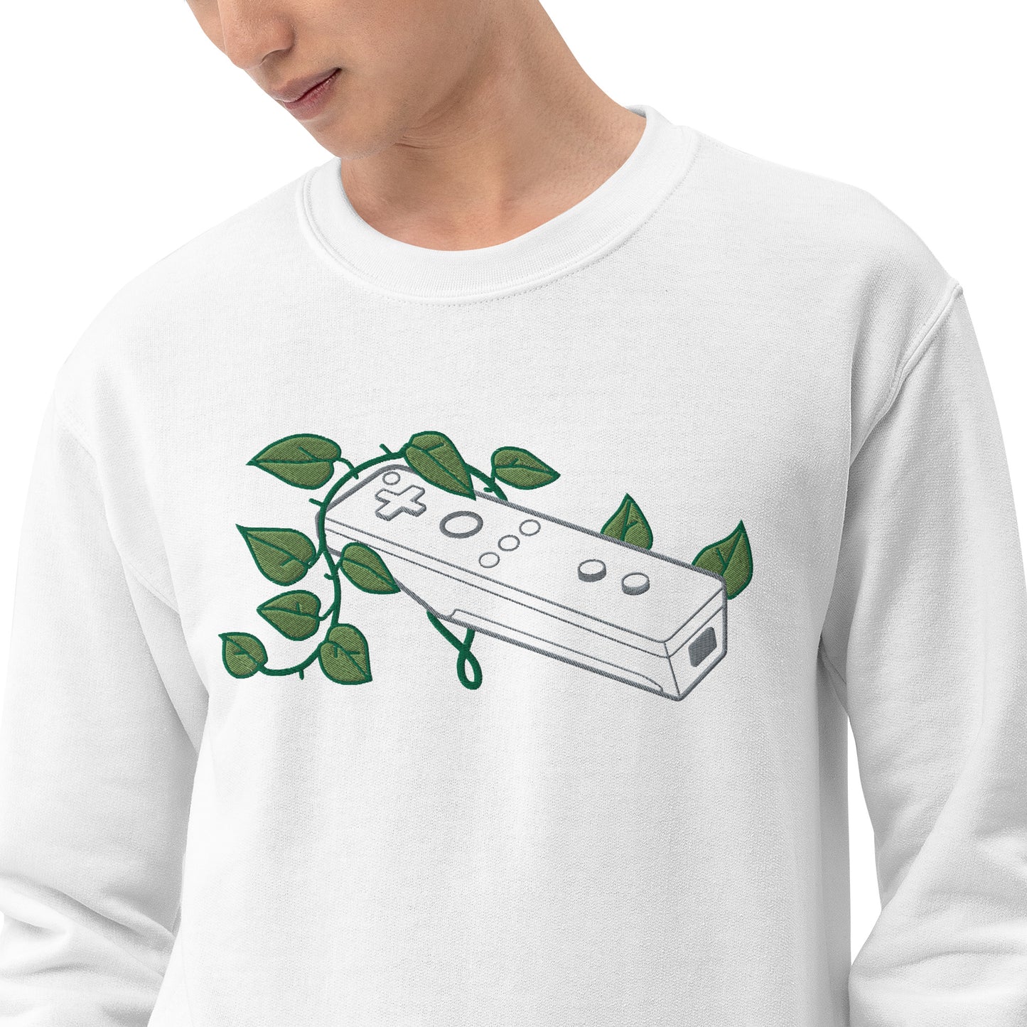 Wii Mote Embroidered Leaf Crewneck Sweatshirt