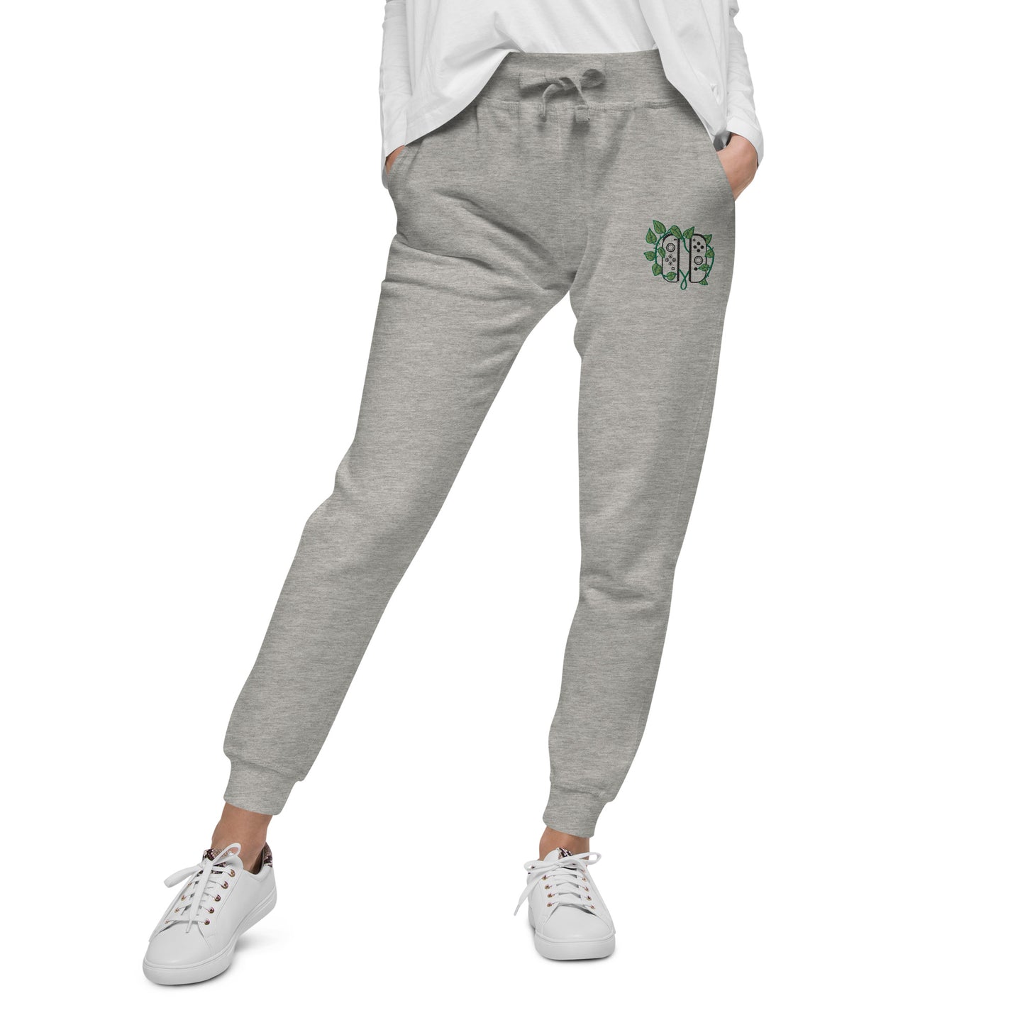 Joy Con Leaf Embroidered Unisex Fleece Sweatpants