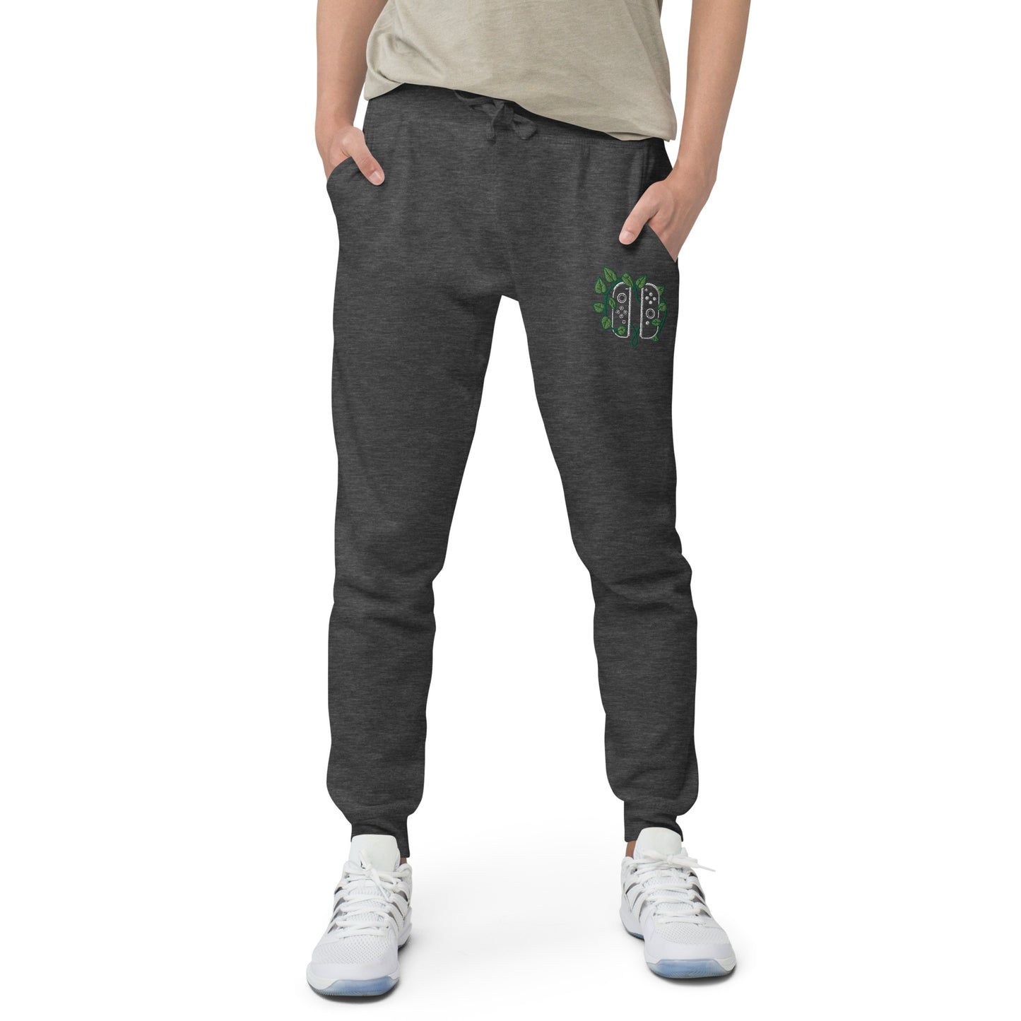 Joy Con Leaf Embroidered Unisex Fleece Sweatpants