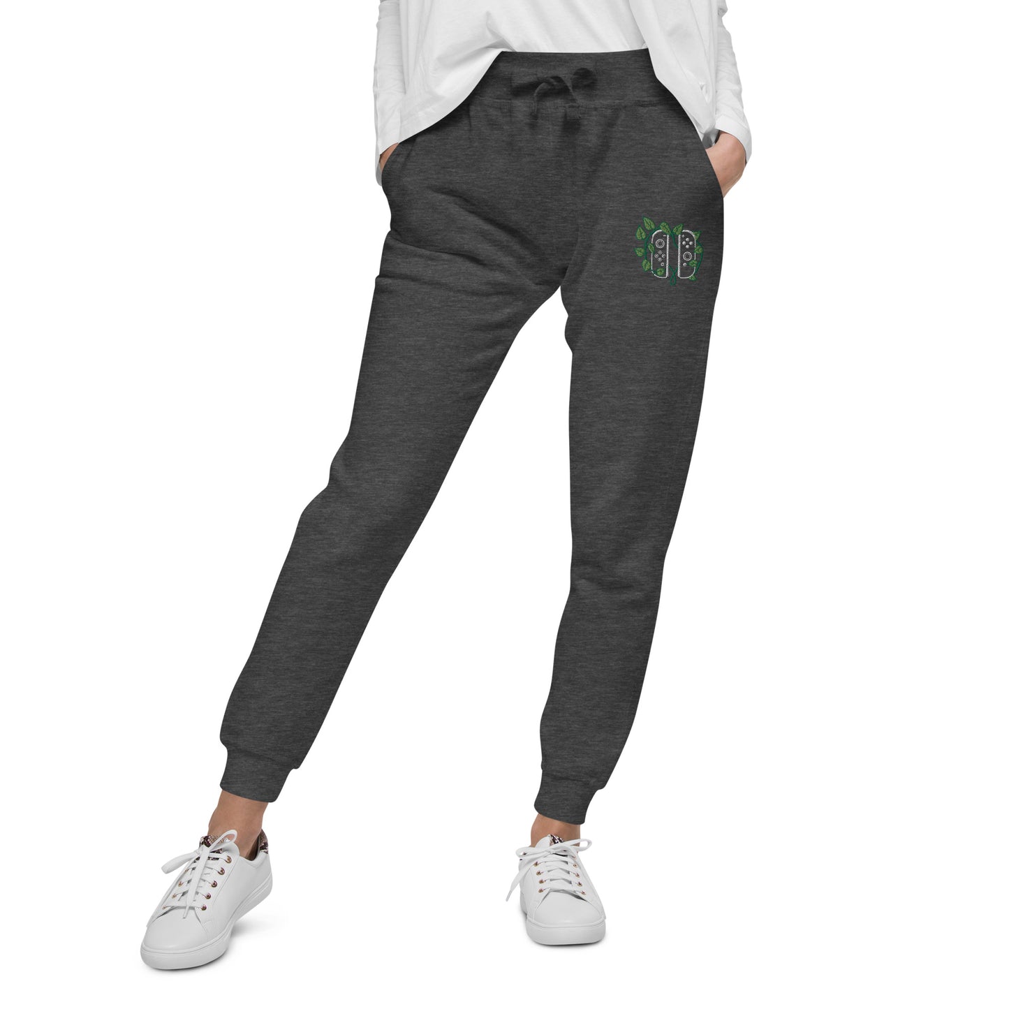 Joy Con Leaf Embroidered Unisex Fleece Sweatpants