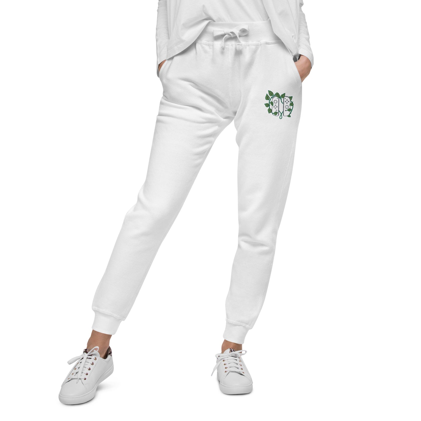 Joy Con Leaf Embroidered Unisex Fleece Sweatpants