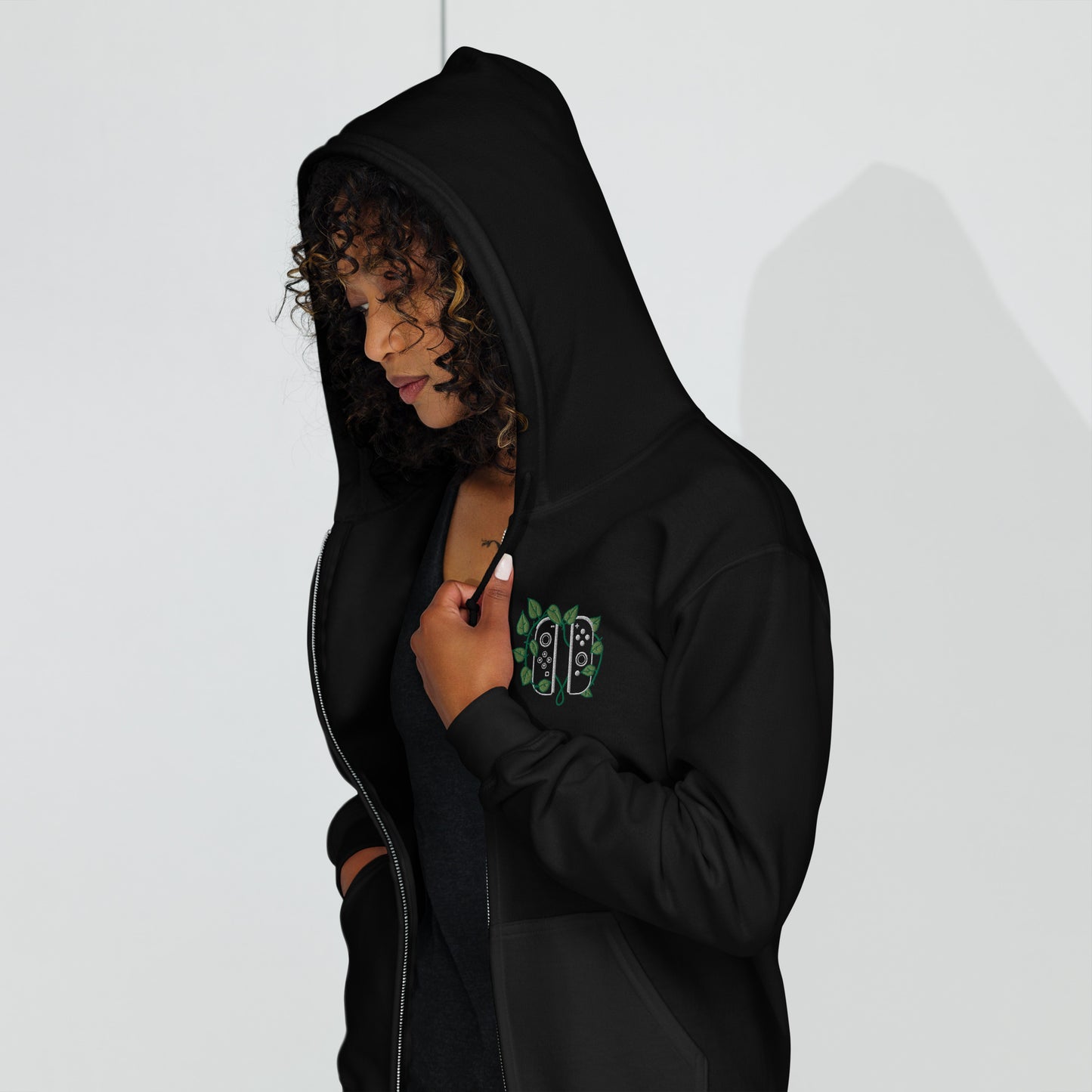 Joy Con Leaf Embroidered Unisex Zip Hoodie