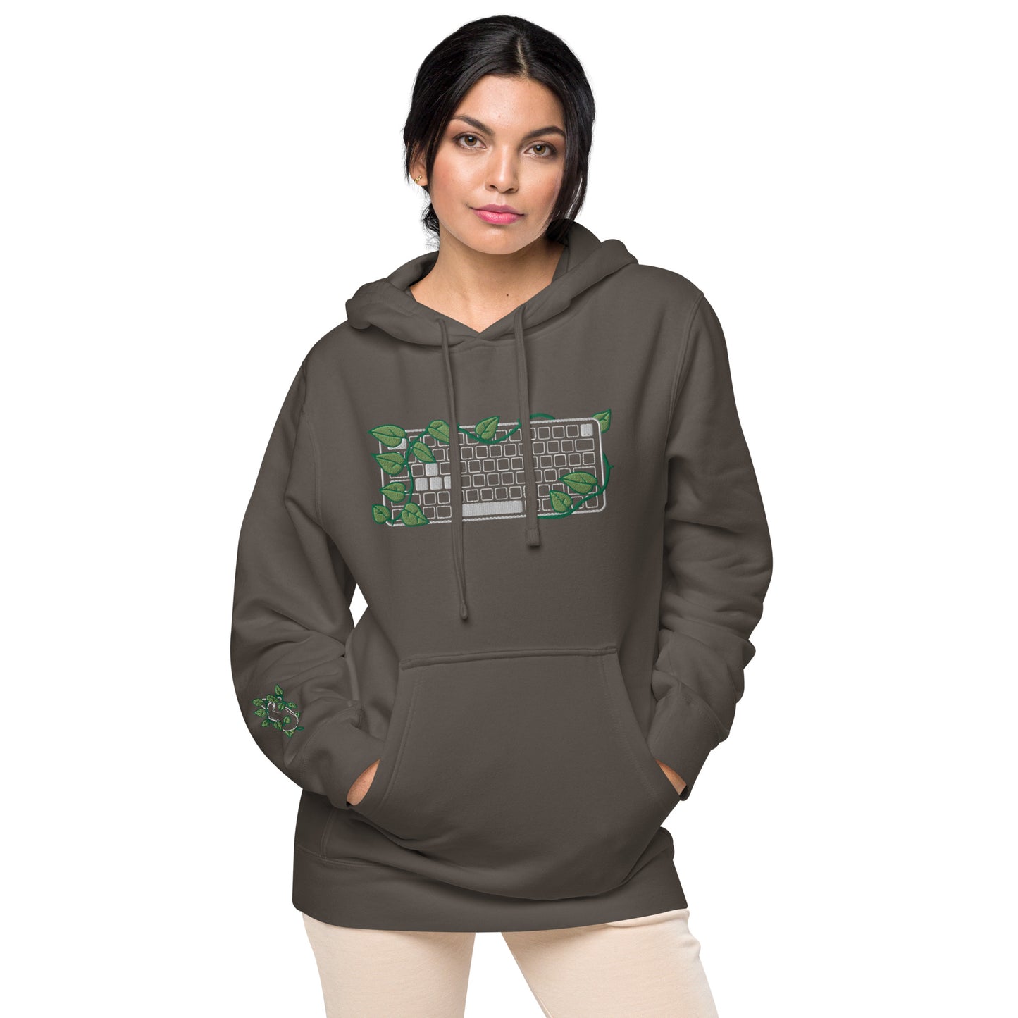 PS5 Leaf Embroidered Vintage Pullover Hoodie