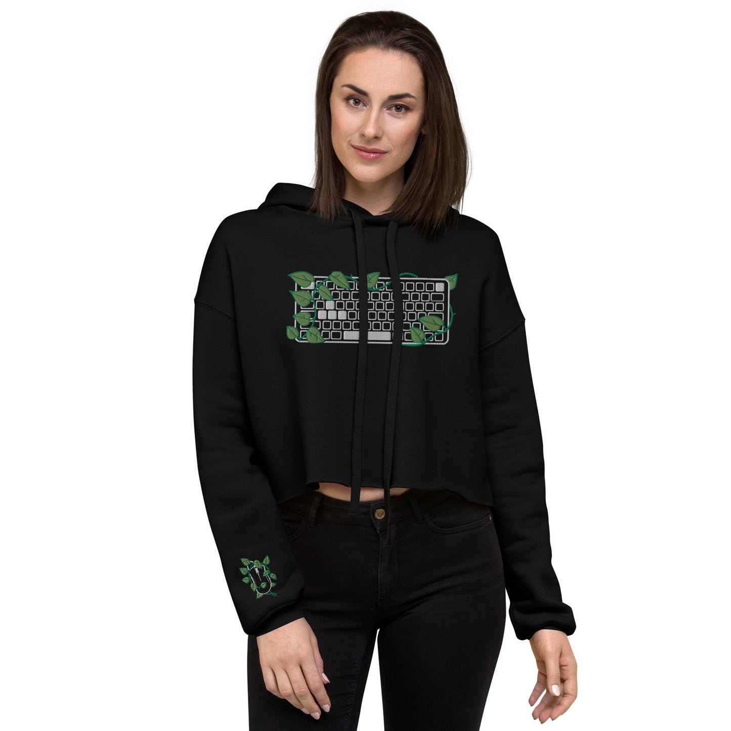 PC Gamer Leaf Embroidered Cropped Hoodie